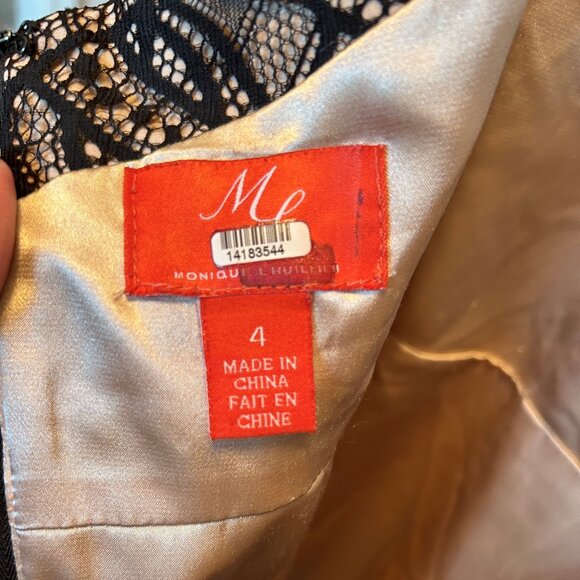 Monique Lhuillier Overtones Black Lace Art Deco Cocktail Event Sheath Dress Sz 4 - Picture 14 of 16